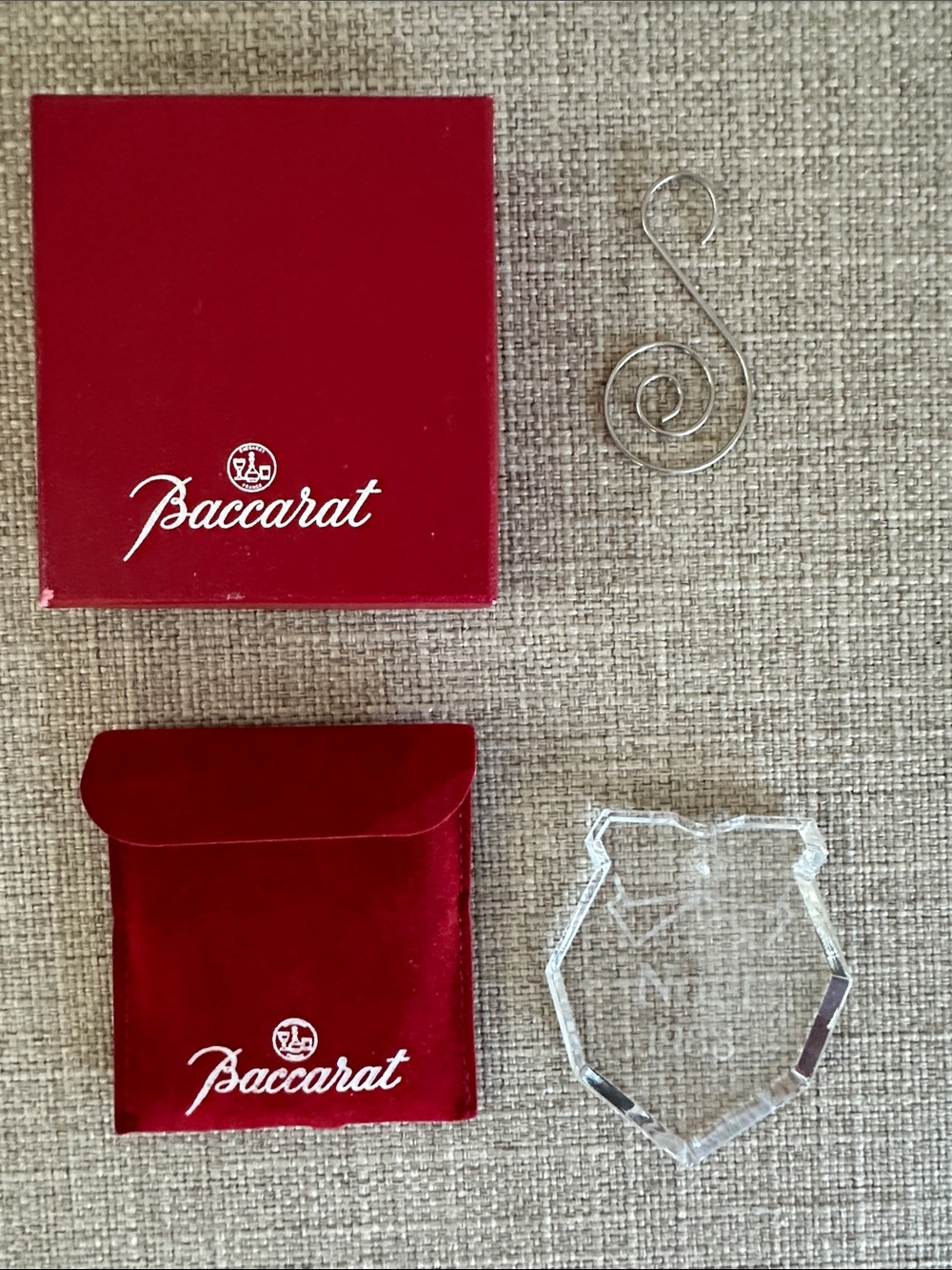 Baccarat Red Packaging with Clear Crystal Ornament and Silver Wire